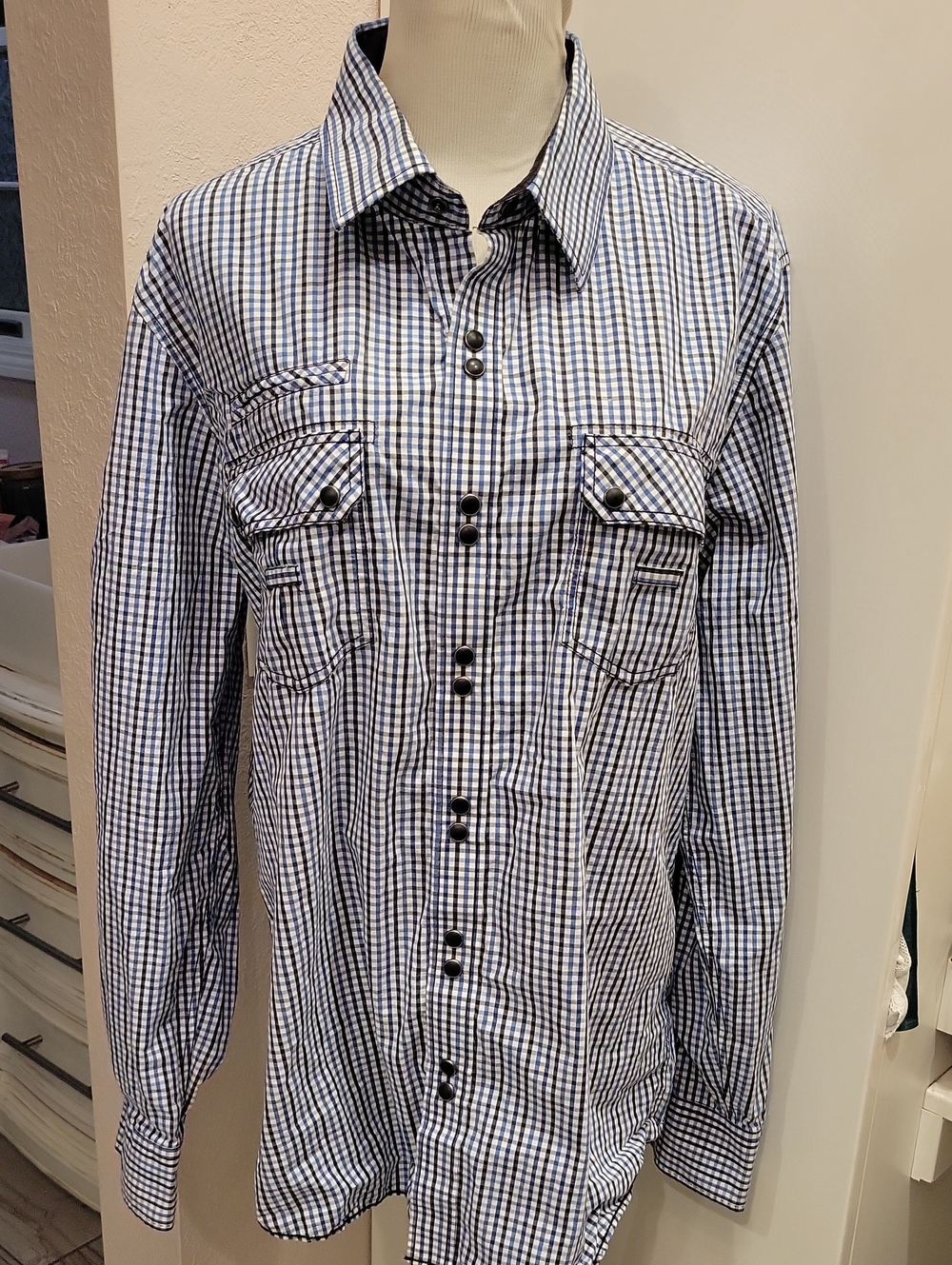 7 Diamonds Blue and White Gingham Button-Down Shirt
